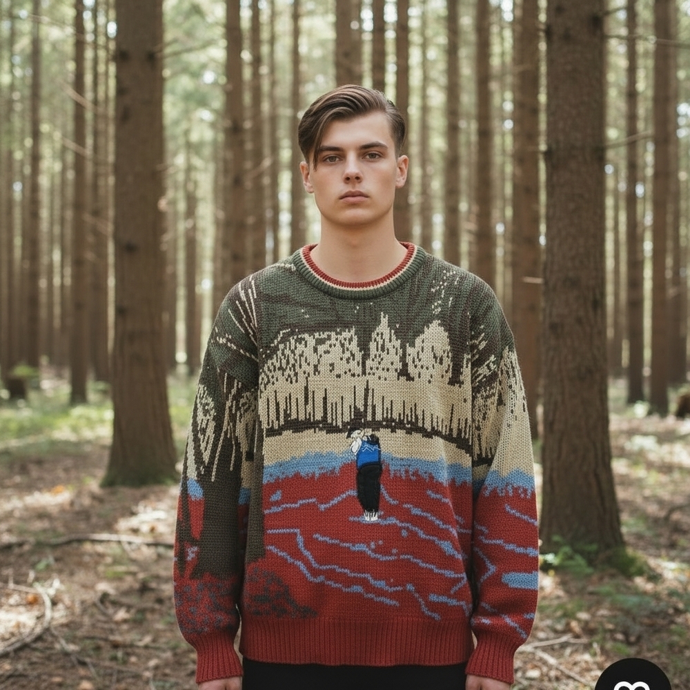 VTG Mens Golf Sweater Sz L Large All Over Print Golfer Trees Nature Country Club